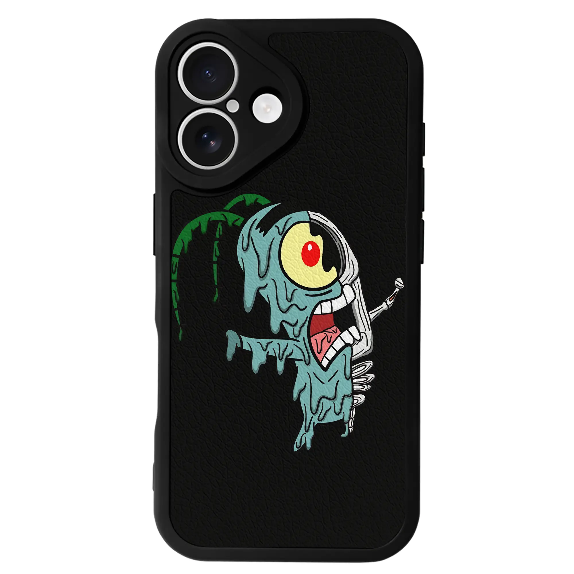 スポンジボブ グッズ プランクトン - IPhone 16シリーズ対応 ・ シリコンスマホケース ・ レザー調 ・ 高精度フィット ・ 耐衝撃 ・ ワイヤレス充電対応 ・ 精密カット